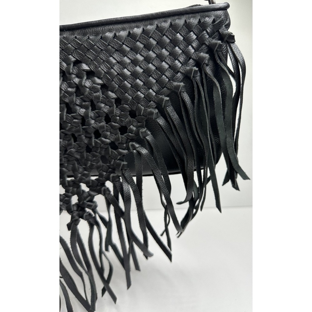 The Sak Filmore Purse Fringe Woven Black Leather Crossbody Clutch - Picture 4 of 16